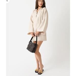 Bondi Born Sand Portuguese Linen Relaxed Bell Sleeve Delphi Dress XS